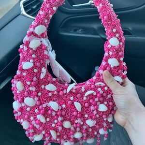 Pink Beaded Shell Handbag